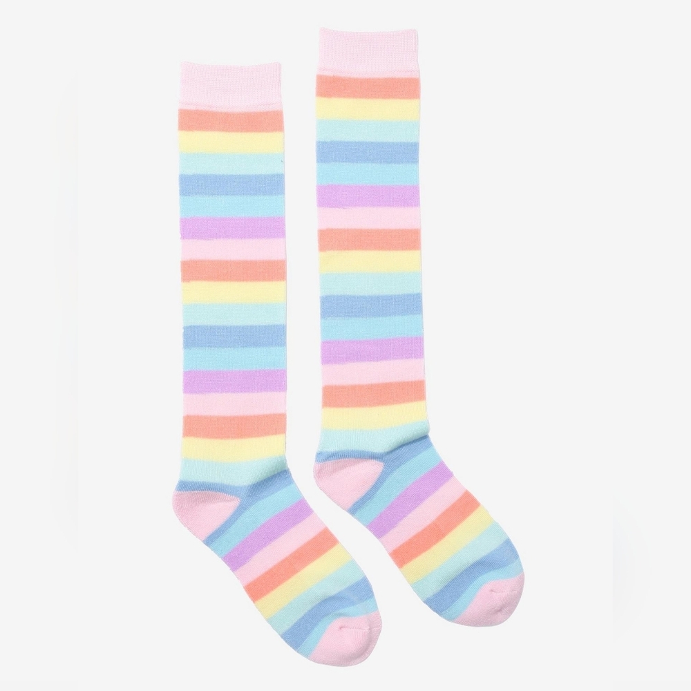 2 For $20 | Pastel Rainbow Striped Knee-High Socks